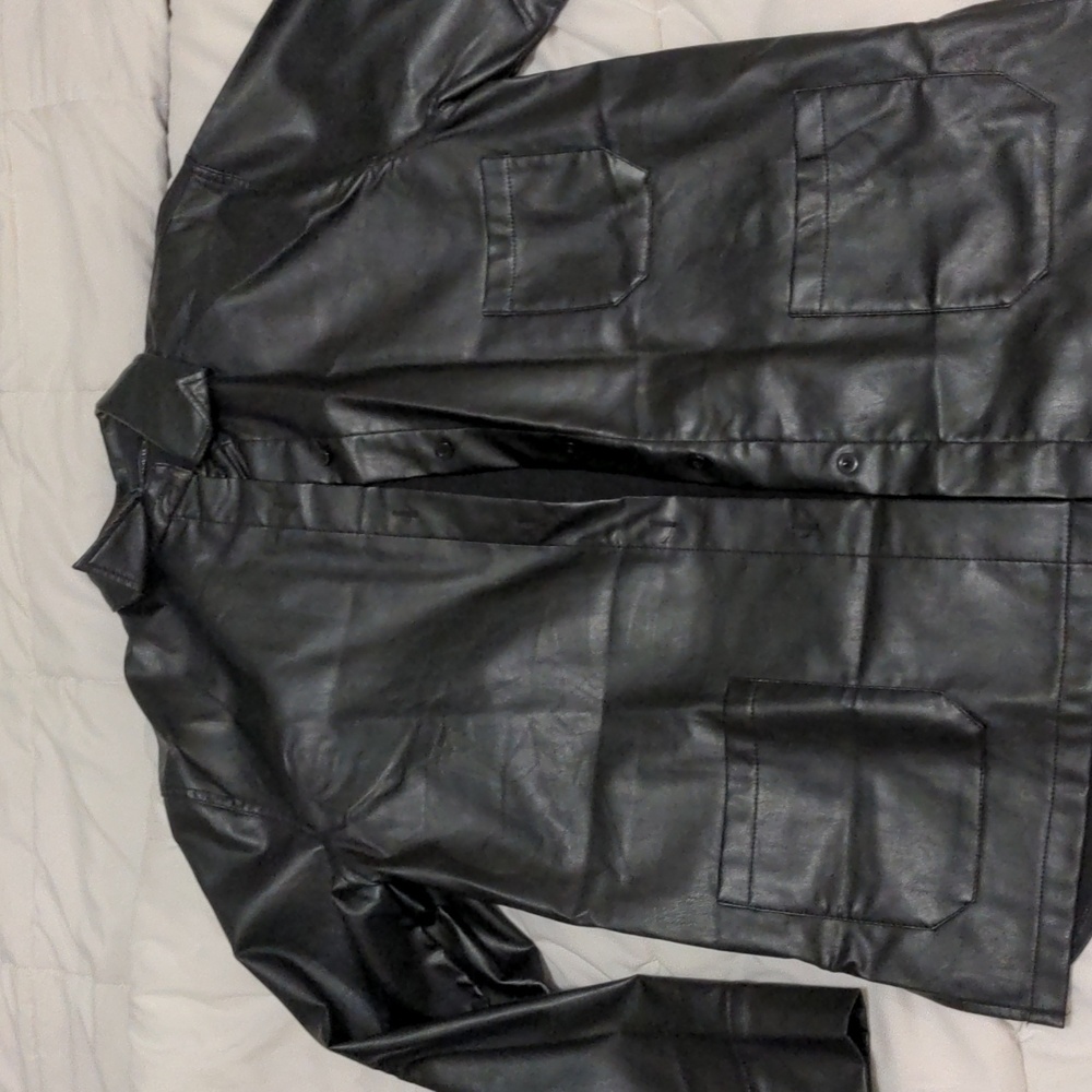 Cider oversized faux leather shacket black medium